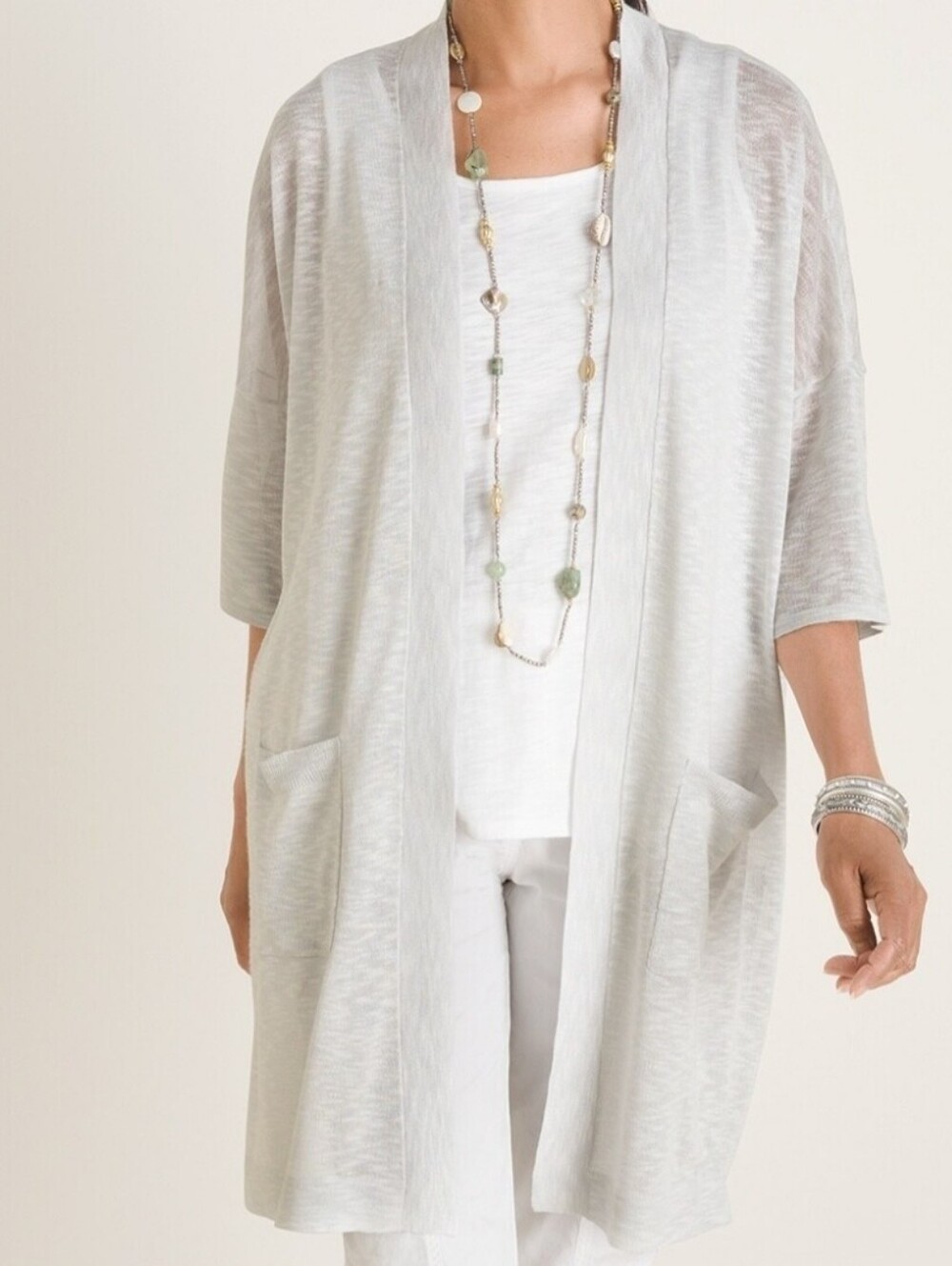 Chico's Light Gray Open Front Knit Cardigan